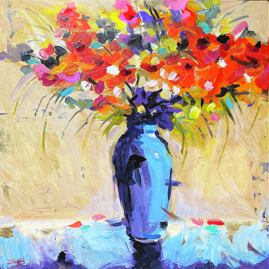Blue Vase Red Flowers Painting