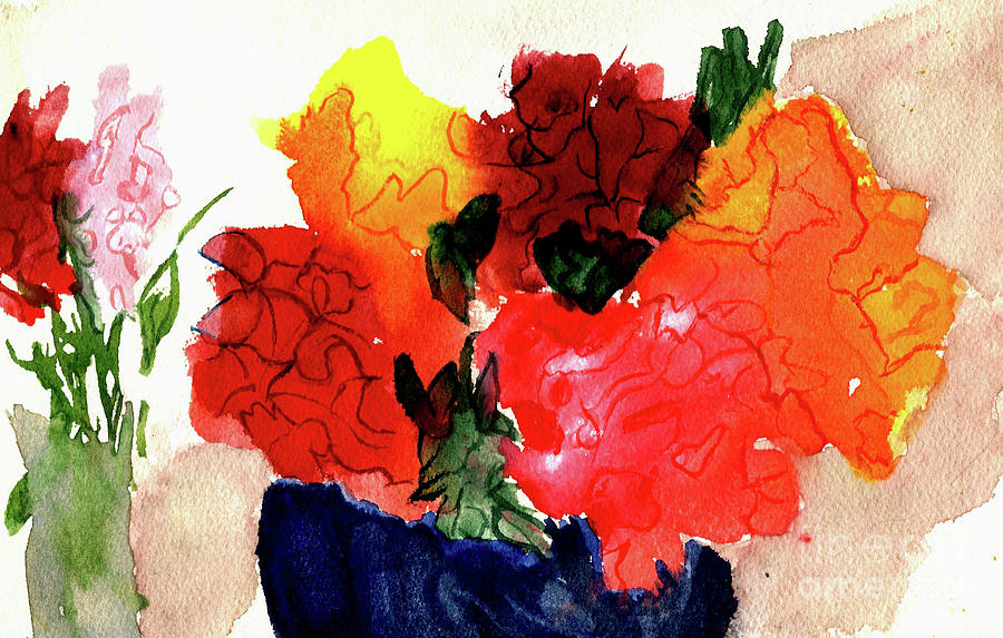 Flower Painting - Blue Vase with Flowers by L A Feldstein
