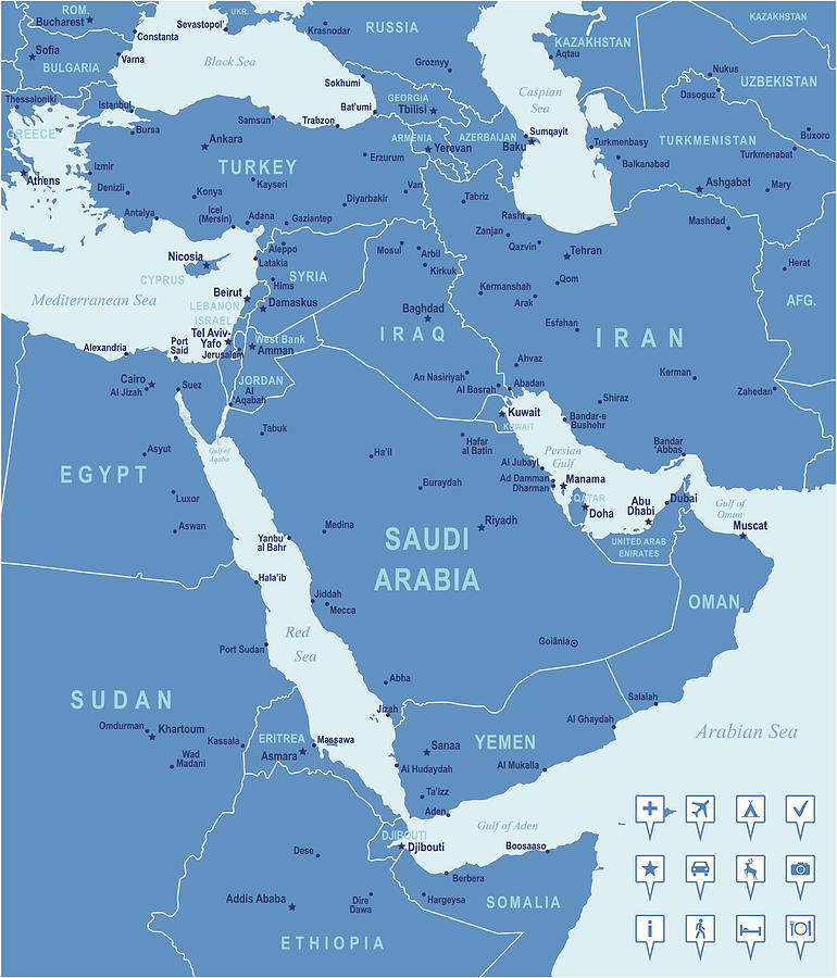 Blue vector Middle East map Drawing by Pop_jop