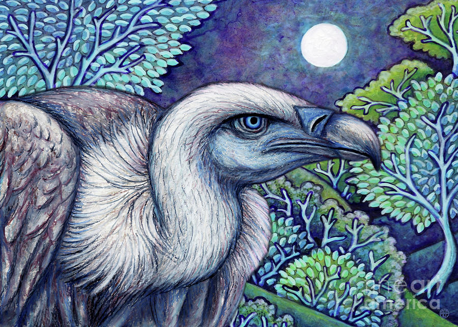 Blue Vulture Moon Painting by Amy E Fraser
