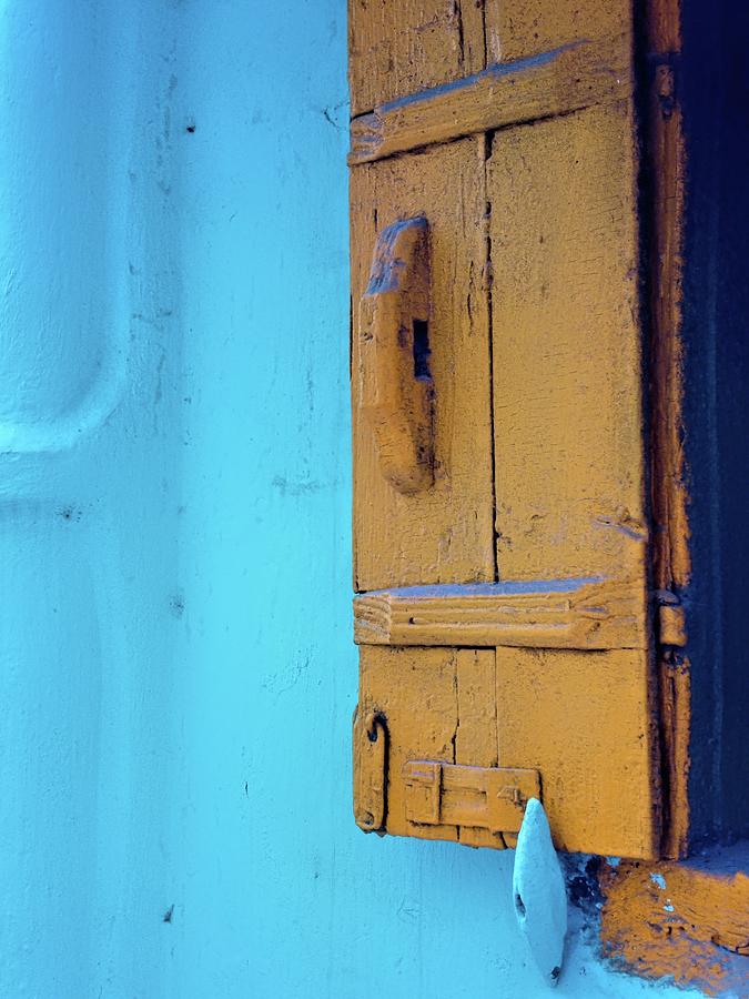 Blue Wall Mustard Window Shutter Photograph by Ian McAdie