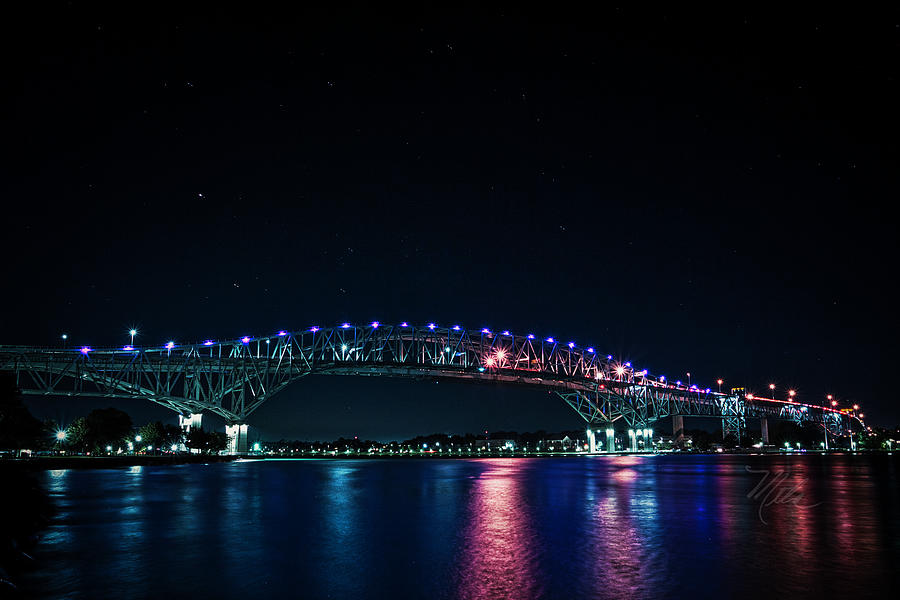 Blue Water Bridge Night Photograph by Meta Gatschenberger