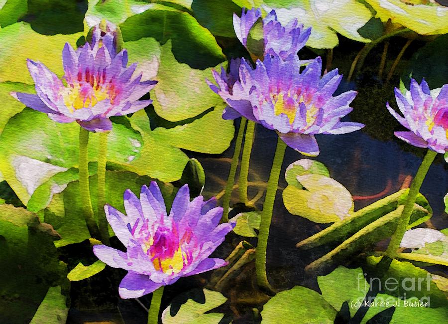Blue Water Lilies Painting by Karrie J Butler