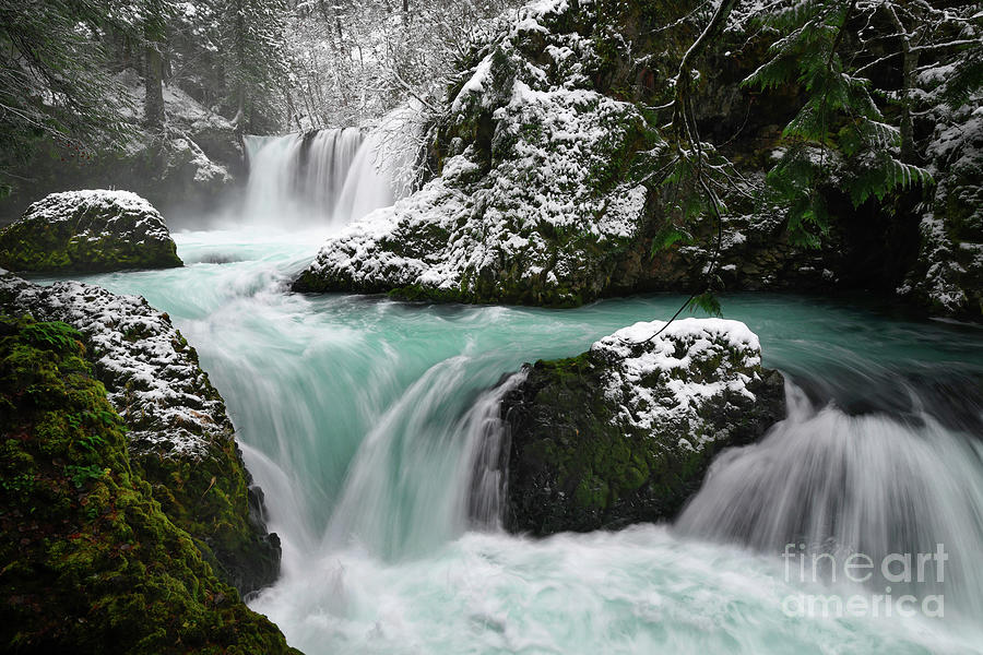 Blue Water of Spirit Falls during Winter in Columbia River Gorge Photograph by Tom Schwabel