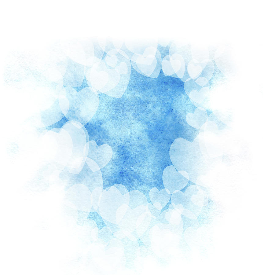Blue watercolor background with hearts Painting by Elena Sysoeva - Pixels