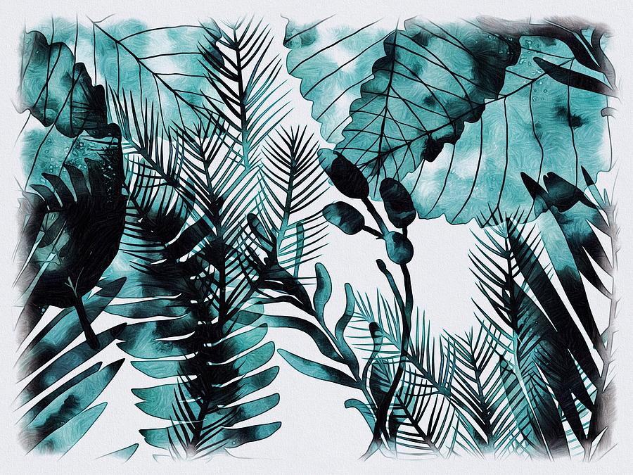 Blue Watercolor Botanical Digital Art by Bonnie Bruno