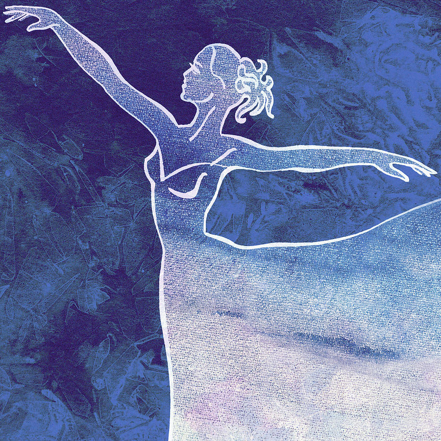 Blue Watercolor Spinning Gorgeous Move Of Ballerina Silhouette I Painting by Irina Sztukowski