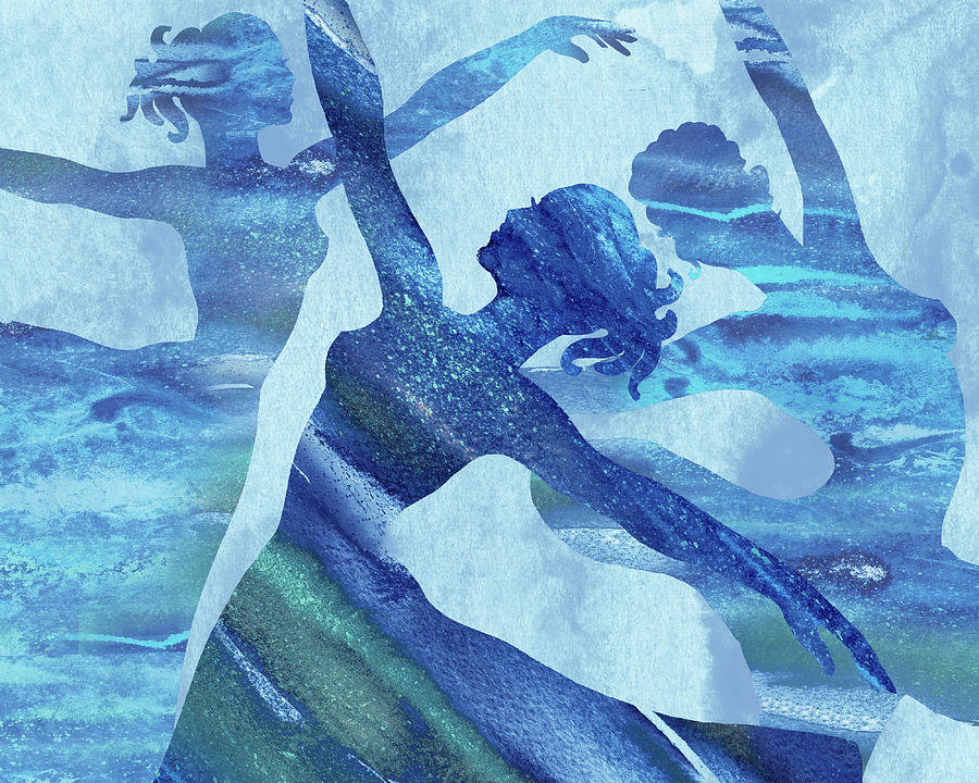 Blue Watercolor Spinning Gorgeous Move Of Ballerinas Silhouette VI Painting by Irina Sztukowski
