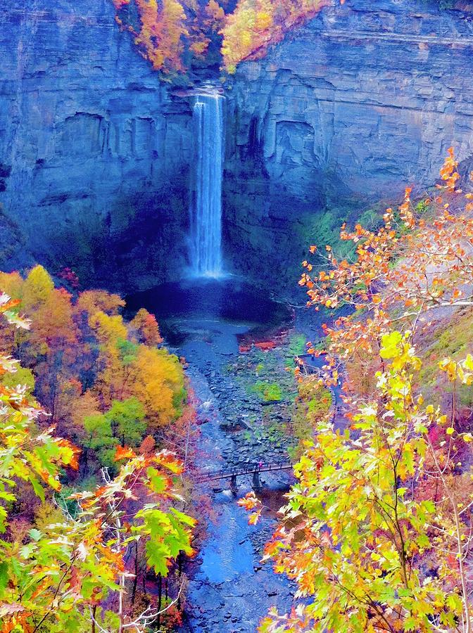 Nature Digital Art - Blue Waterfall - NY by John Cella