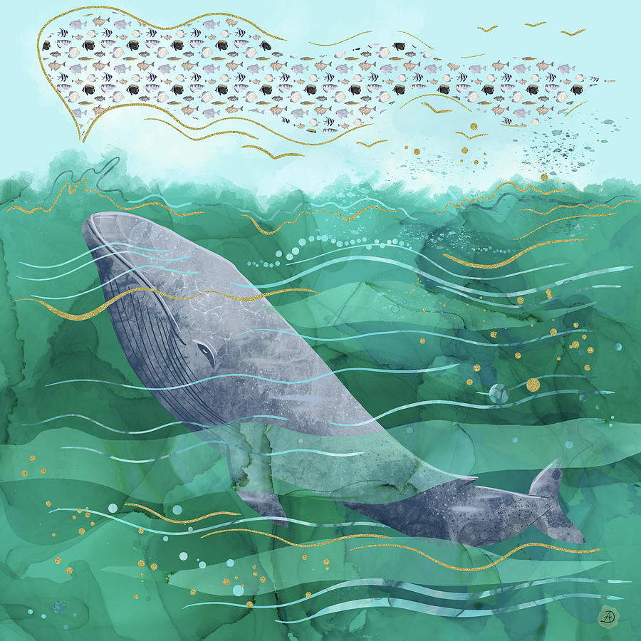 Blue Whale Song in the Emerald Ocean Digital Art by Andreea Dumez