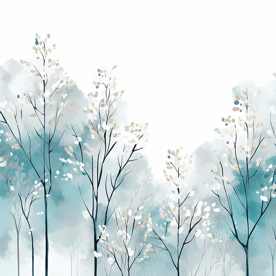 Blue White and Gray Trees Painting by Lourry Legarde