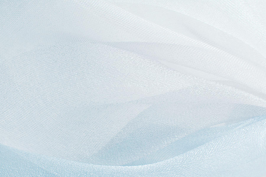 Blue White Macro Organza Fabric Pyrography by Severija Kirilovaite