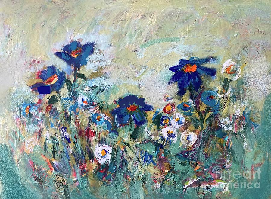 Blue Wildflower Garden Painting by Elaine Lanoue - Fine Art America