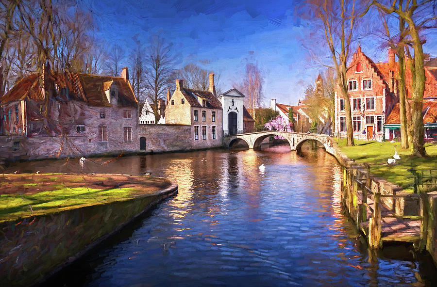 Blue Winter in Bruges Belgium Painterly  Photograph by Carol Japp