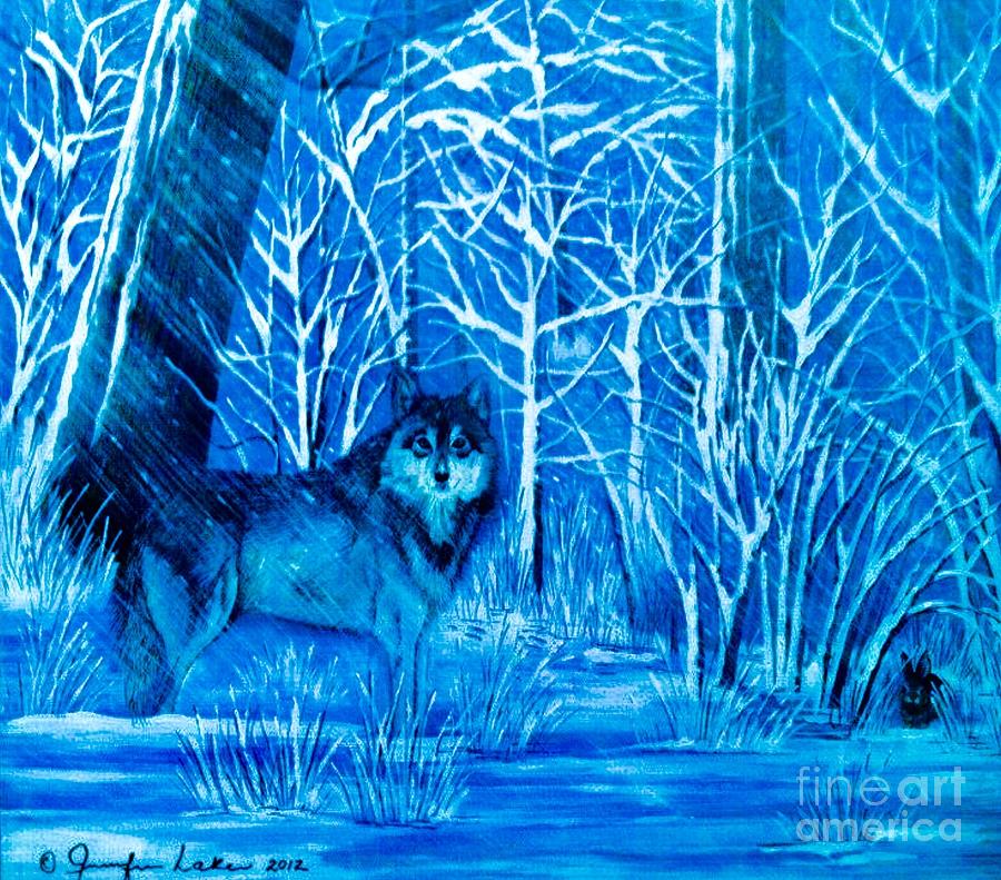 Blue Wolf Mixed Media by Jennifer Lake