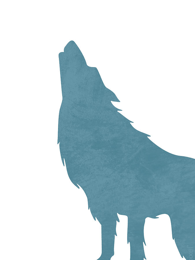 Blue Wolf Silhouette - Scandinavian Nursery Decor - Animal Friends - For Kids Room - Minimal Mixed Media