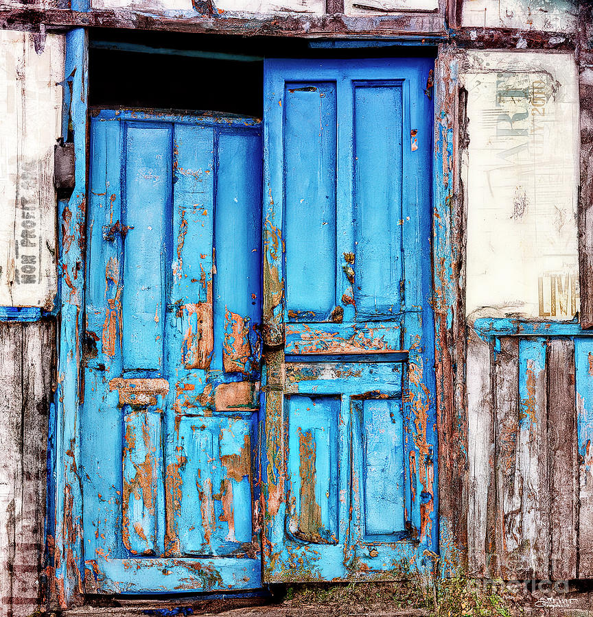 Blue Wooden Door Digital Art by Jutta Maria Pusl