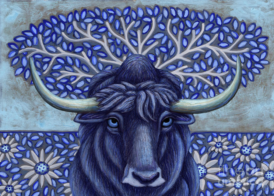 Blue Yak Tapestry Painting by Amy E Fraser