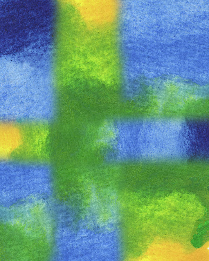Blue Yellow Green Watercolor Abstract I Painting