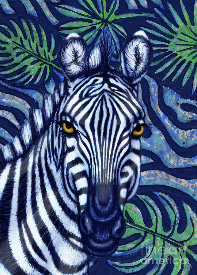Blue Zebra Abstract Painting by Amy E Fraser