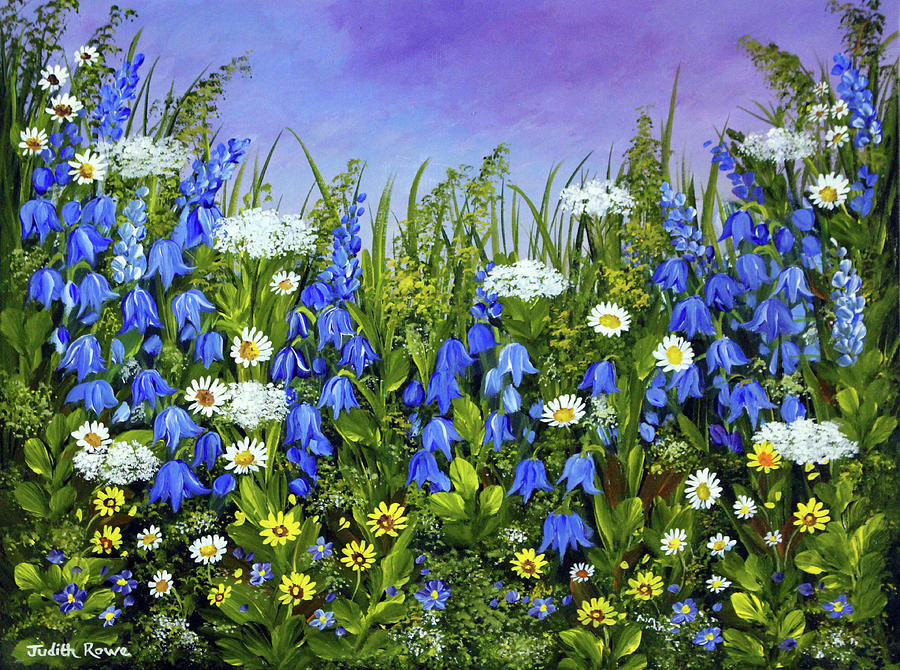 Bluebell and Daisy Meadow Painting by Judith Rowe