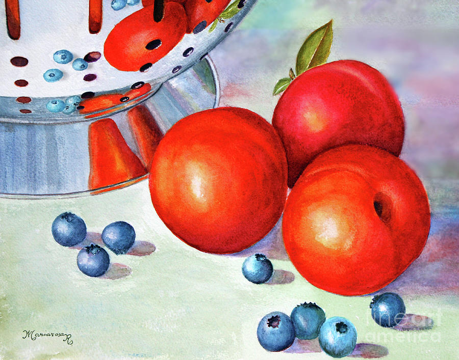 Blueberries and Nectarines Painting by Mariarosa Rockefeller