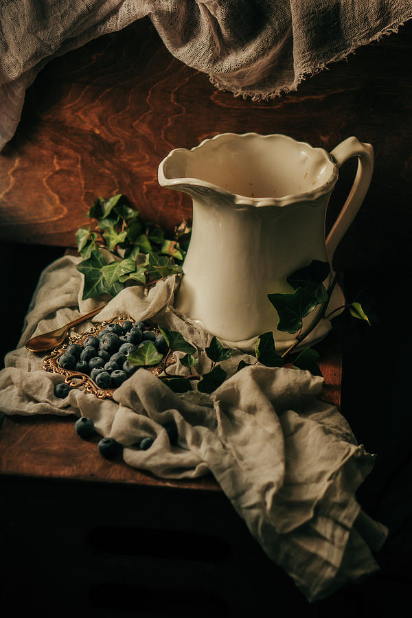 Blueberries and Pitcher Photograph by Iris Greenwell