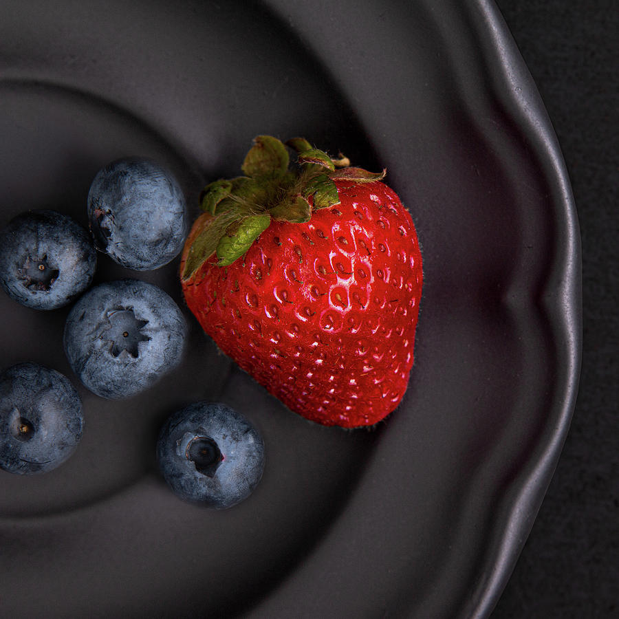 Blueberries and Strawberry on Black Photograph by Tom Mc Nemar