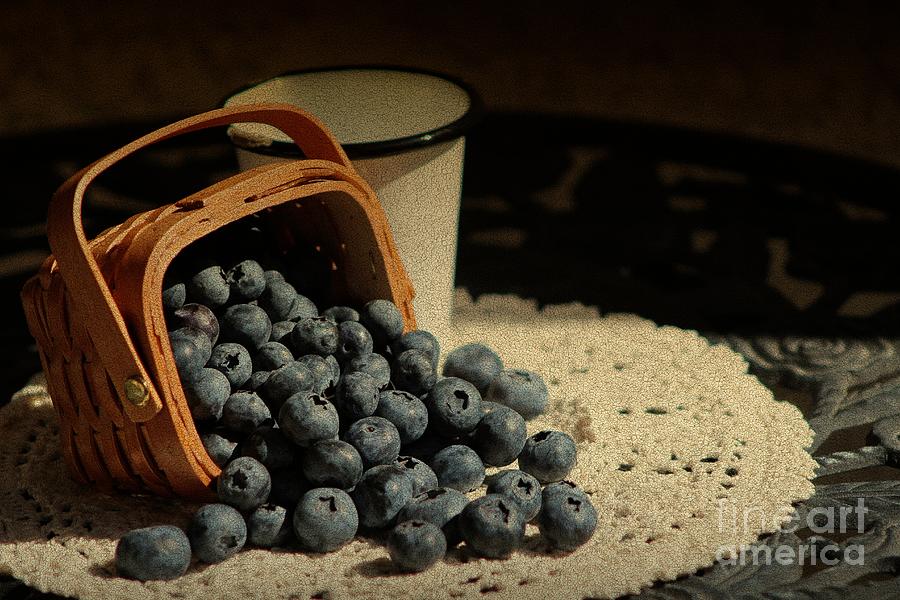 Blueberry Photograph - Blueberries in Basket - Old World Stills Series by Colleen Cornelius