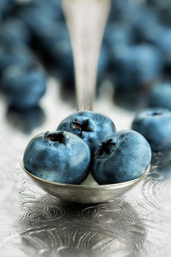 Blueberries On Silver Photograph by John Rogers