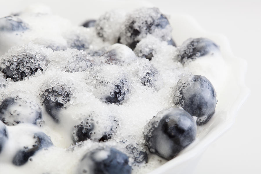 Blueberries whipped cream and sugar Photograph by Fotek