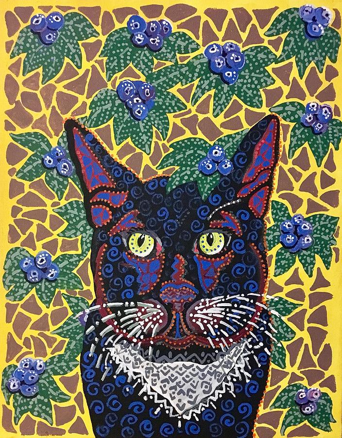 Blueberry cat Painting by Kelly Nicodemus-Miller