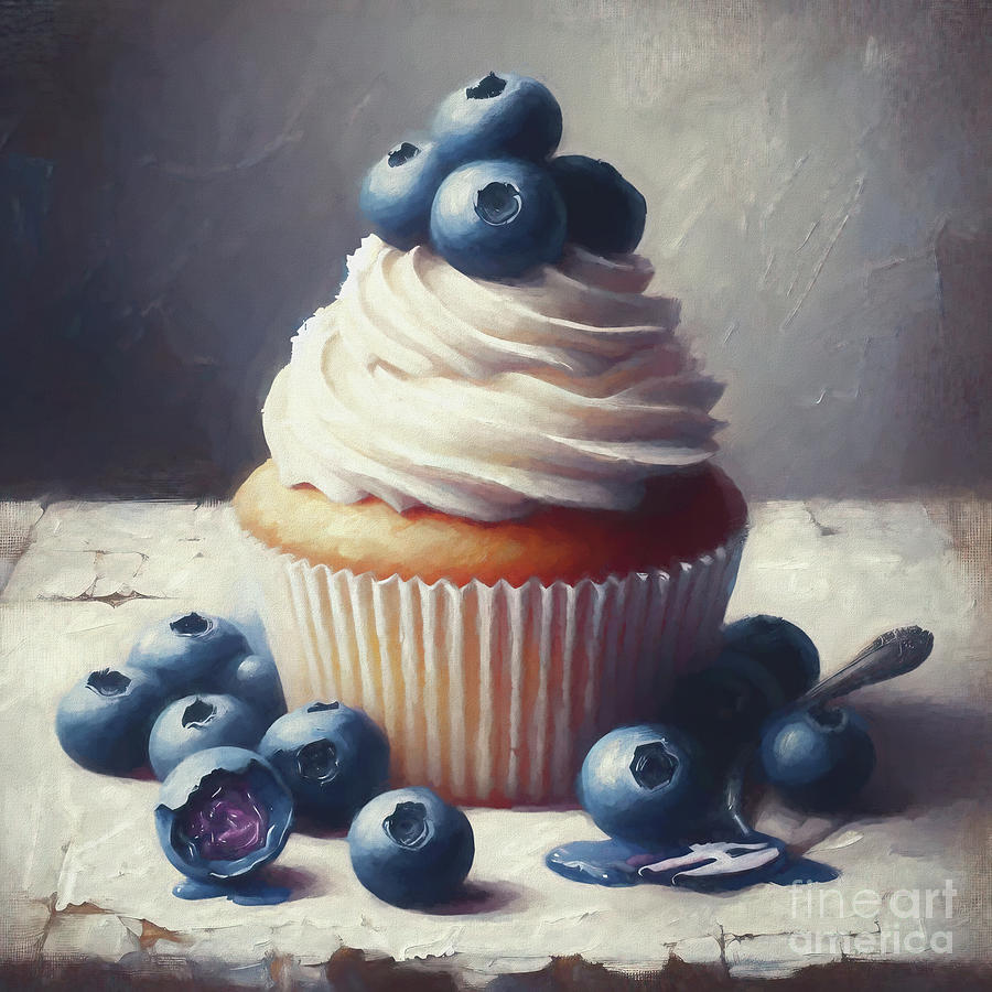 Blueberry Cupcake Painting by Maria Angelica Maira