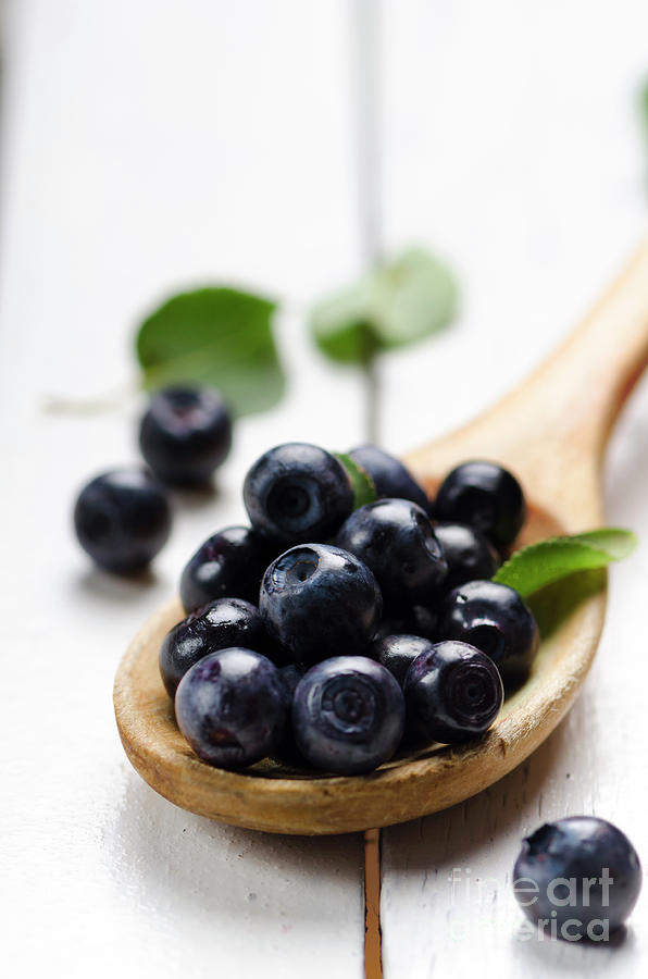 Blueberry in wooden spoon Photograph by Jelena Jovanovic