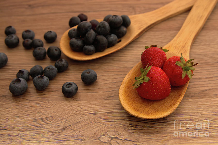 Blueberry Strawberry Spoons Photograph
