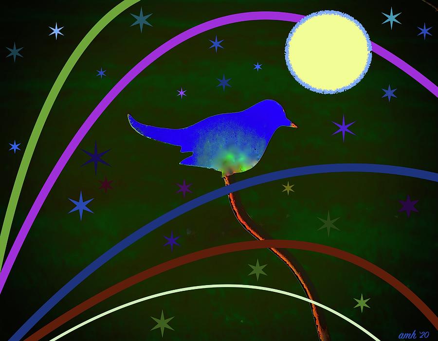 A Bluebird, The Moon And The Stars Mixed Media by Alida M Haslett
