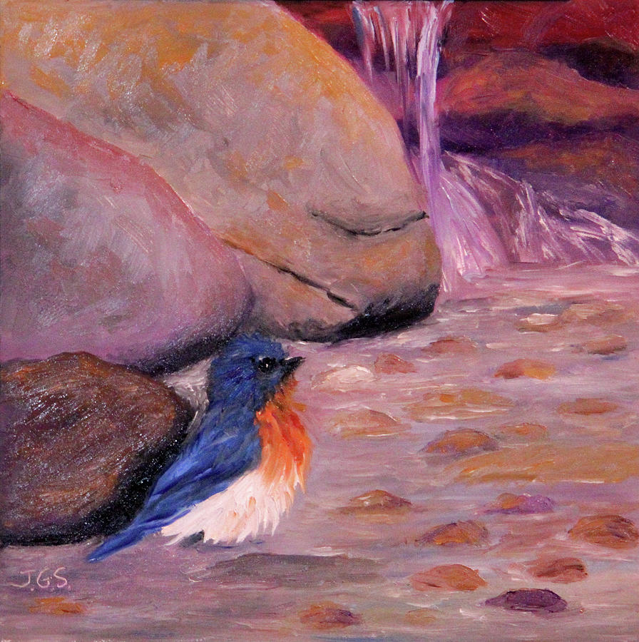 Bluebird Bathing Painting by Janet Greer Sammons