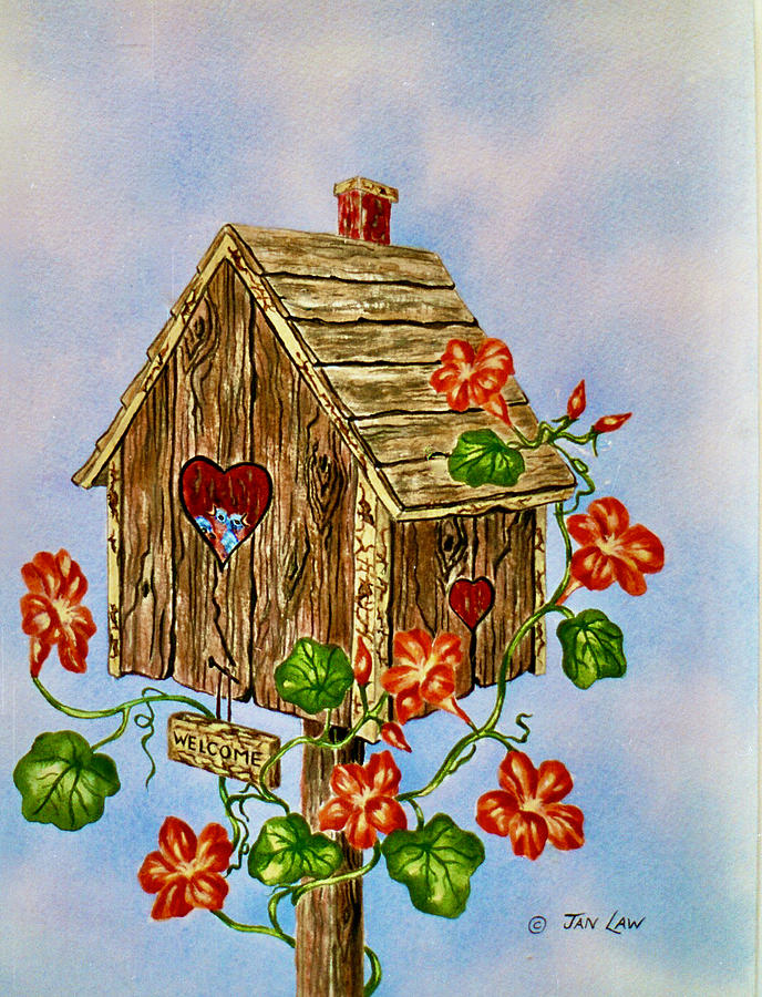 Bluebird Birdhouse Painting by Jan Law