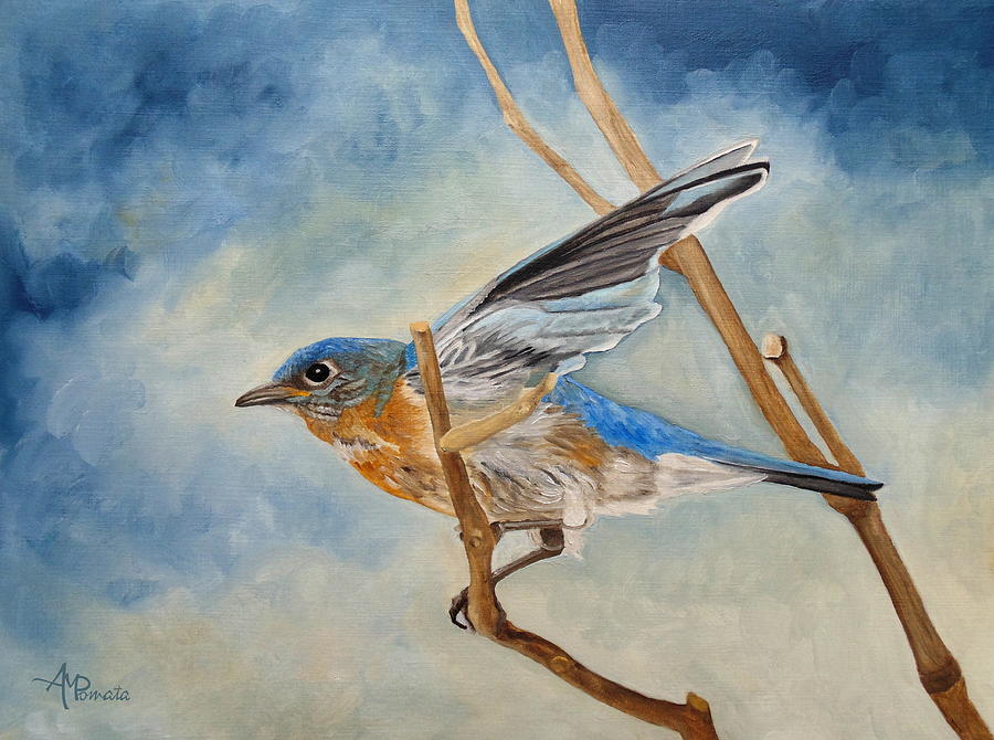Bluebird, Blue Morning Painting by Angeles M Pomata
