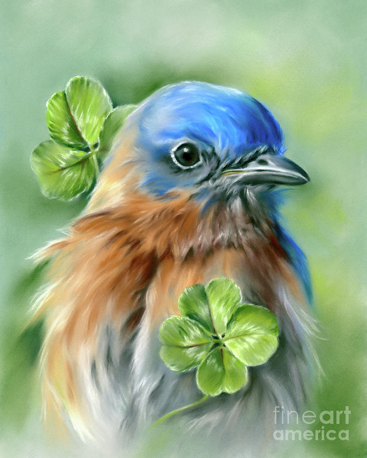 Bluebird for Happiness and Lucky Clover Painting by MM Anderson