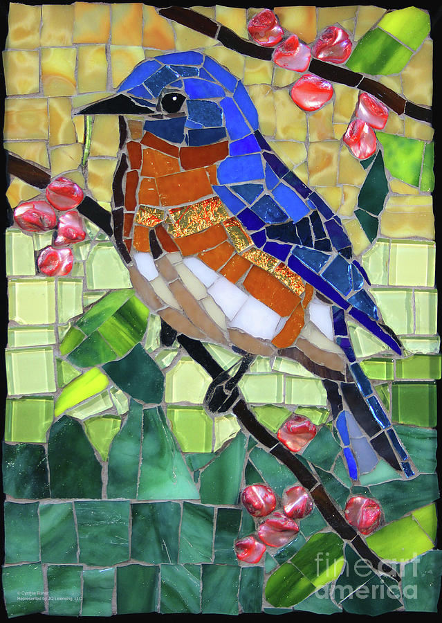 Bird Sculpture - Bluebird Glass Mosaic by Cynthie Fisher