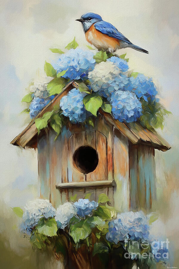 Bluebird Hydrangea House Painting by Tina LeCour Bluebird Hydrangea House Painting by Tina LeCour