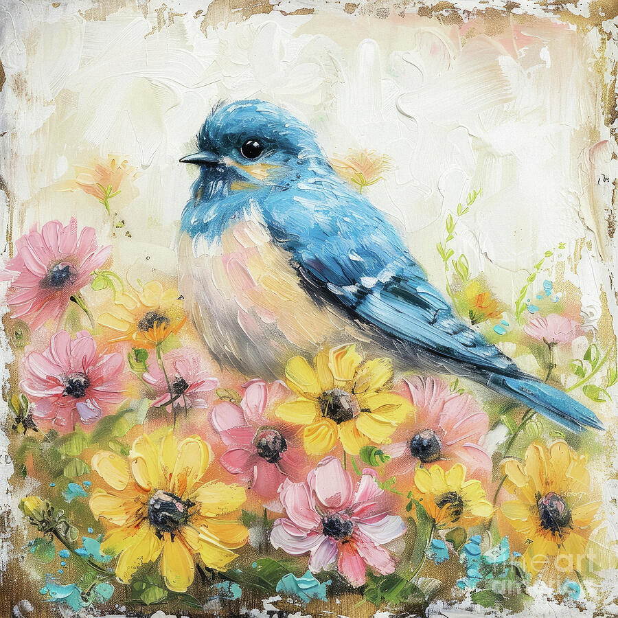 Bluebird In The Daisies Painting by Tina LeCour