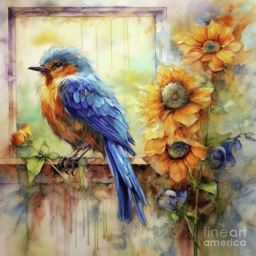 Bluebird In The Window Painting by Tina LeCour