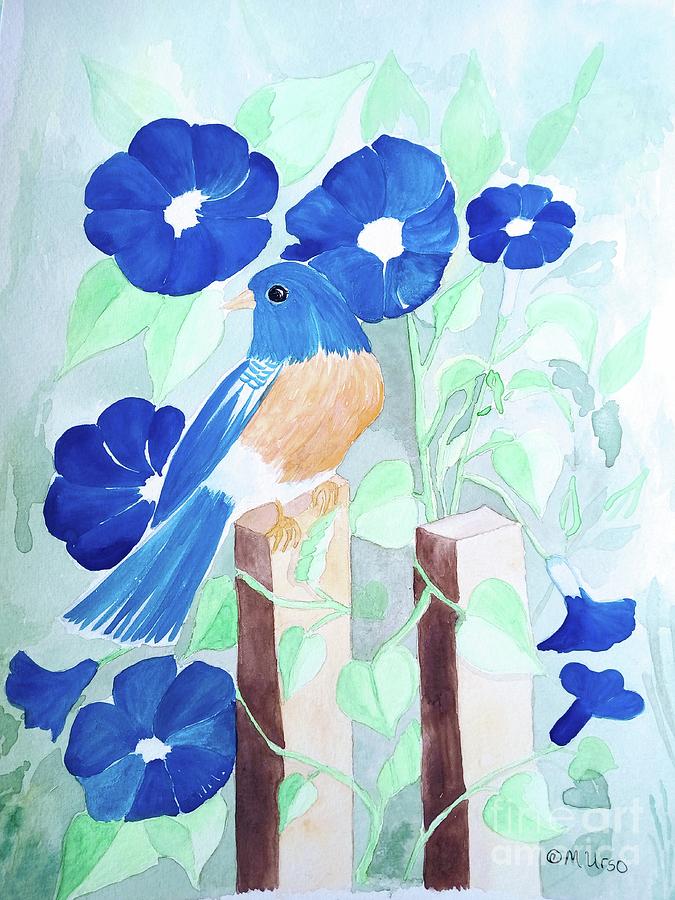 Bluebird Morning Glory 2 Painting by Maria Urso