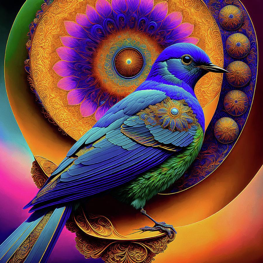 Bluebird of Happiness - Square Crop Digital Art by Peggy Collins