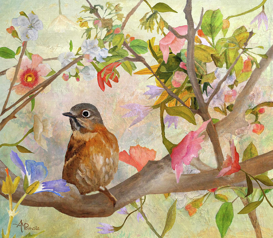 Bluebird On A Blossoming Branch Painting by Angeles M Pomata