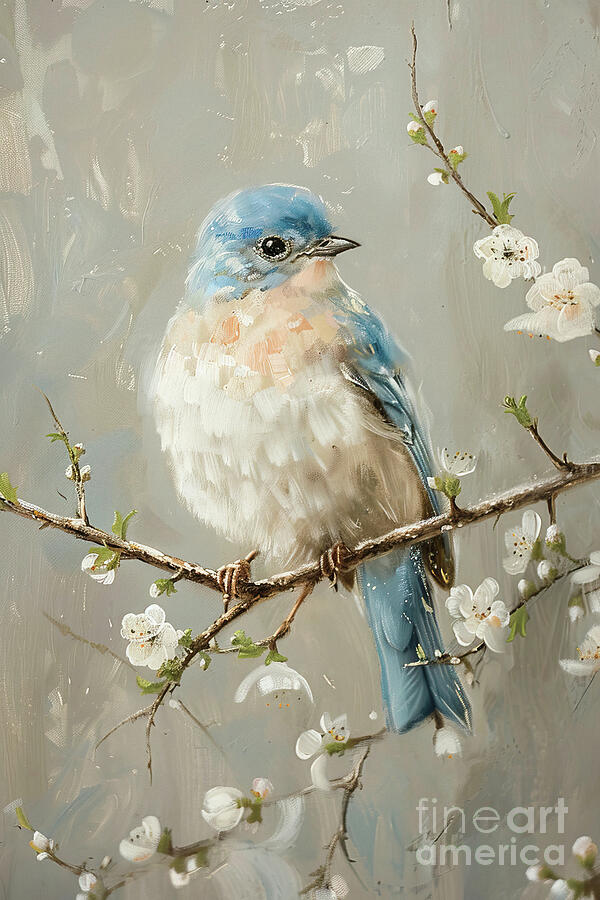 Bluebird Painting - Bluebird On A Branch by Tina LeCour