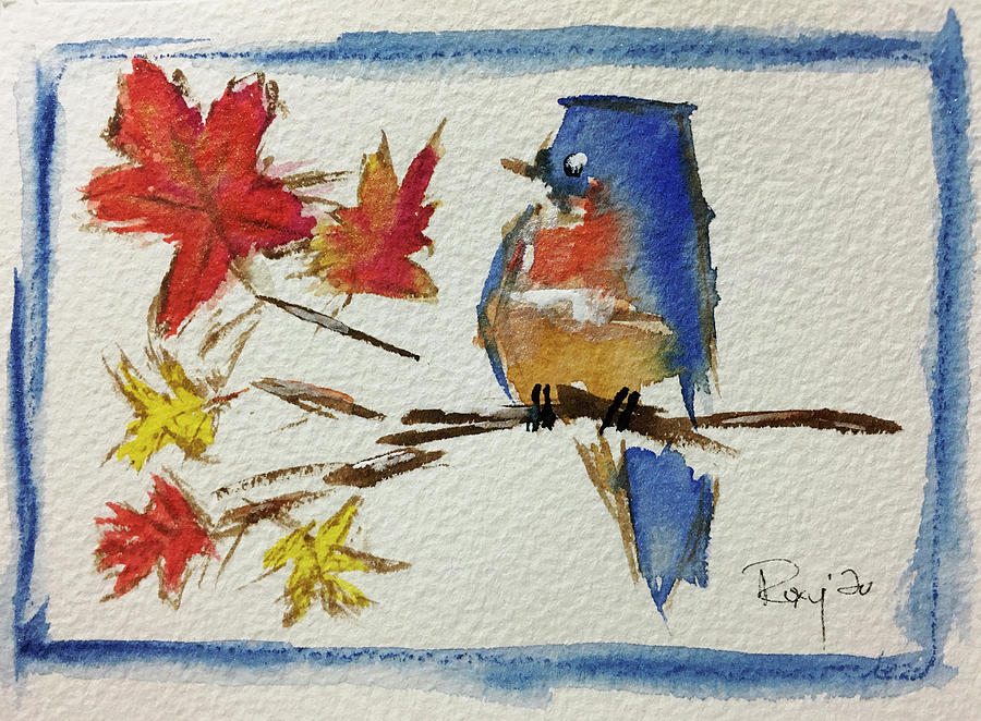 Bluebird on a Maple Branch Painting by Roxy Rich
