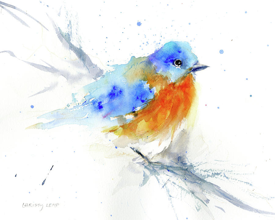 Bluebird on Branch Painting by Christy Lemp